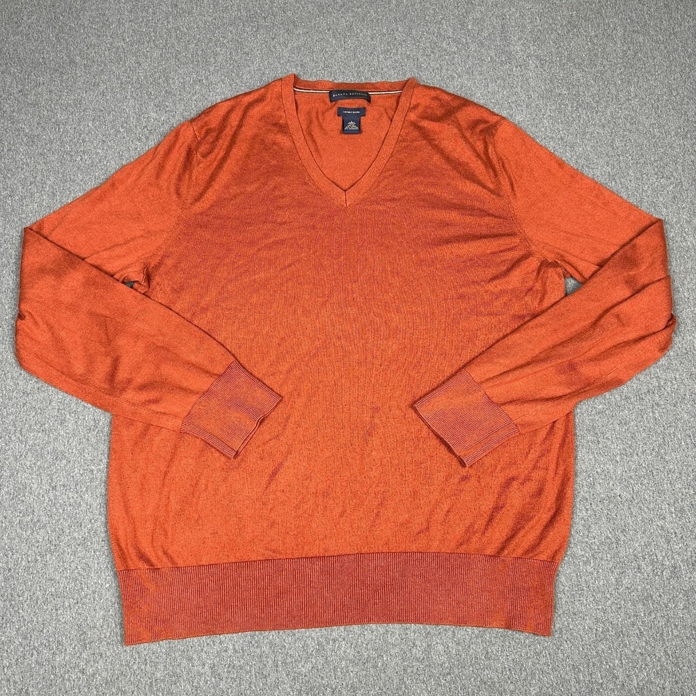 Banana Republic Luxury Blend Silk Cashmere V-Neck Sweater Mens L Orange Rust